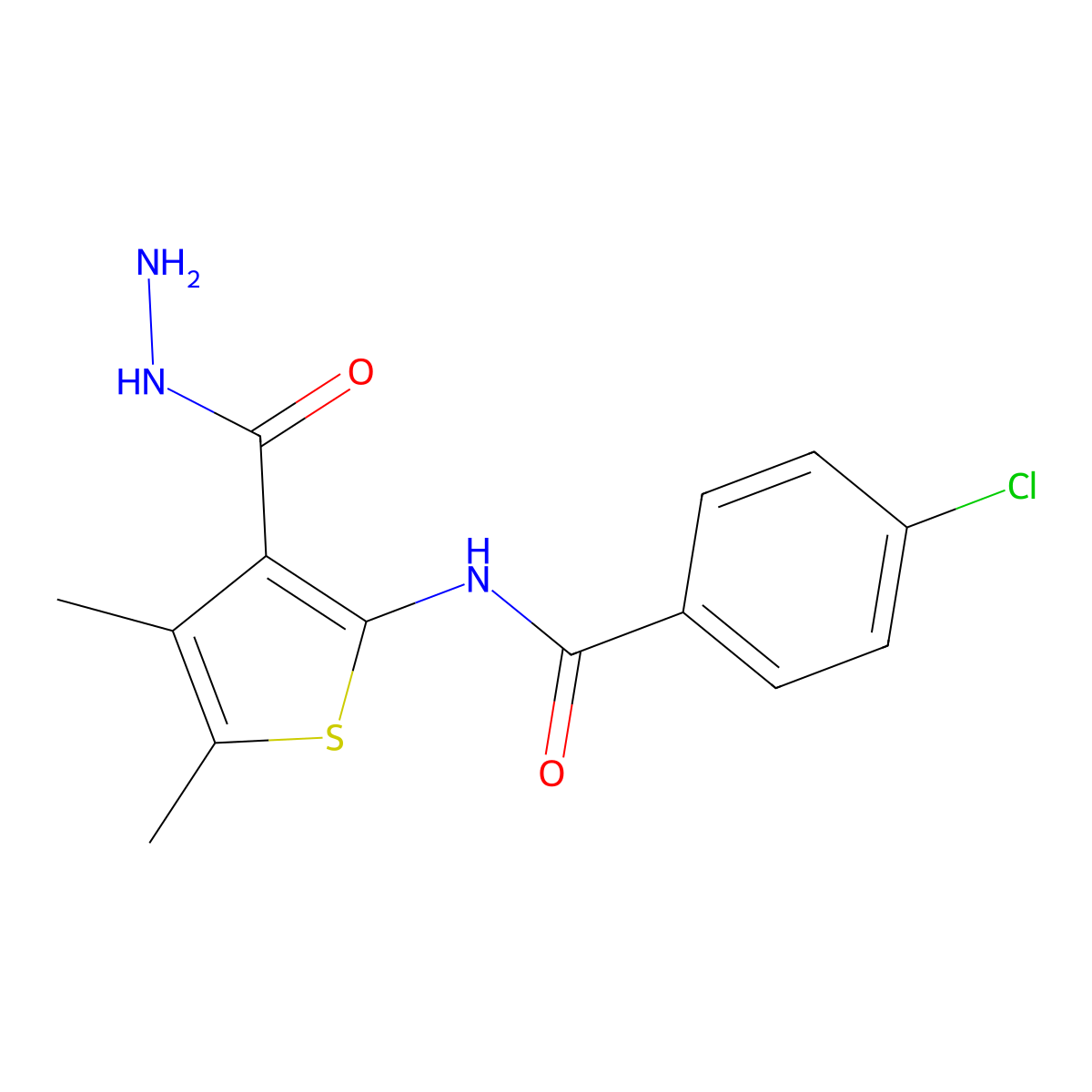4-chloro-N-[3-(hydrazinecarbonyl)-4,5-dimethylthiophen-2-yl]benzamide molecular structure, CAS 299962-36-0