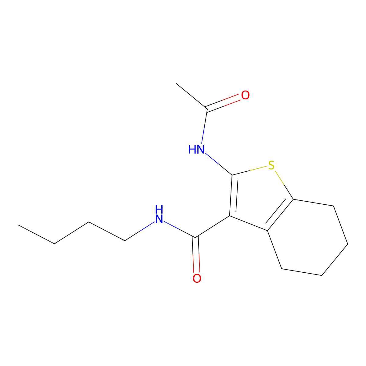 2-acetamido-N-butyl-4,5,6,7-tetrahydro-1-benzothiophene-3-carboxamide molecular structure, CAS 299962-38-2