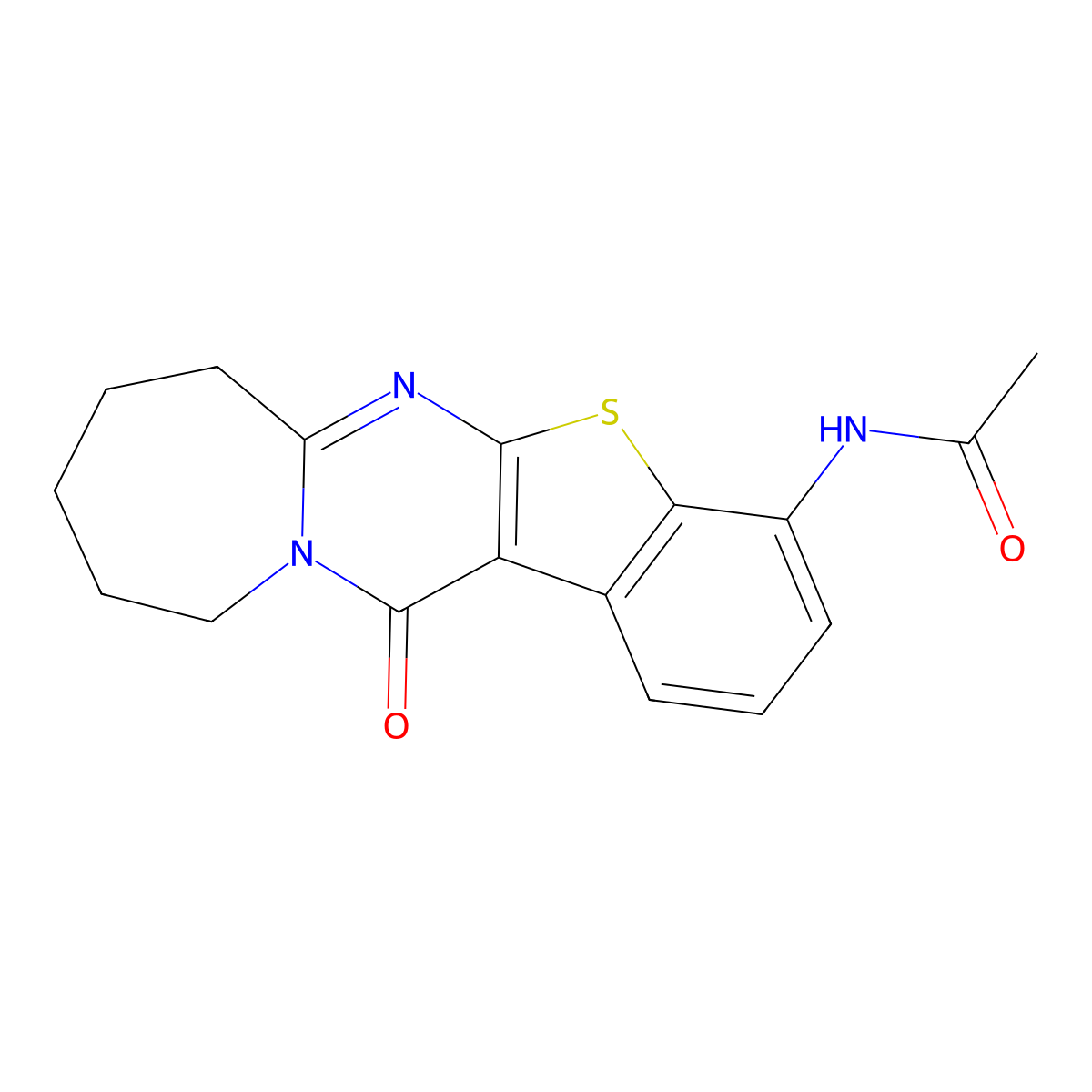 N-(13-oxo-7,8,9,10,11,13-hexahydrobenzo[4',5']thieno[2',3':4,5]pyrimido[1,2-a]azepin-4-yl)acetamide molecular structure, CAS 299962-41-7