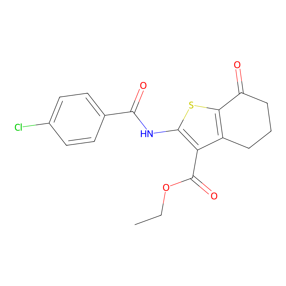 Ethyl 2-{[(4-chlorophenyl)carbonyl]amino}-7-oxo-4,5,6,7-tetrahydro-1-benzothiophene-3-carboxylate molecular structure, CAS 299962-45-1
