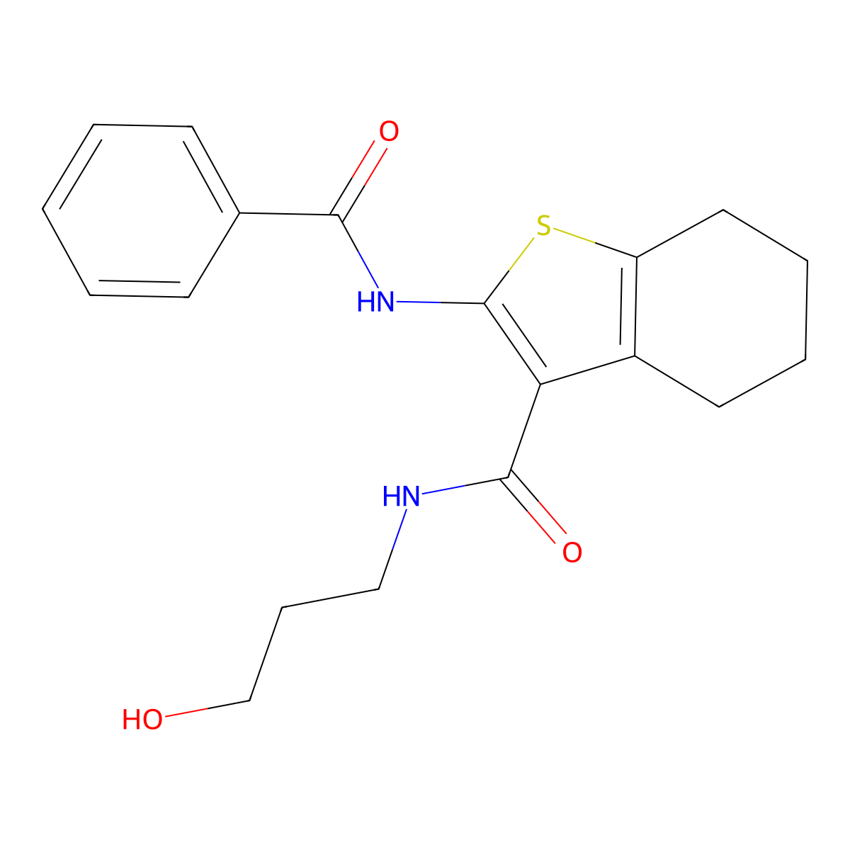 N-(3-hydroxypropyl)-2-[(phenylcarbonyl)amino]-4,5,6,7-tetrahydro-1-benzothiophene-3-carboxamide molecular structure, CAS 299962-48-4