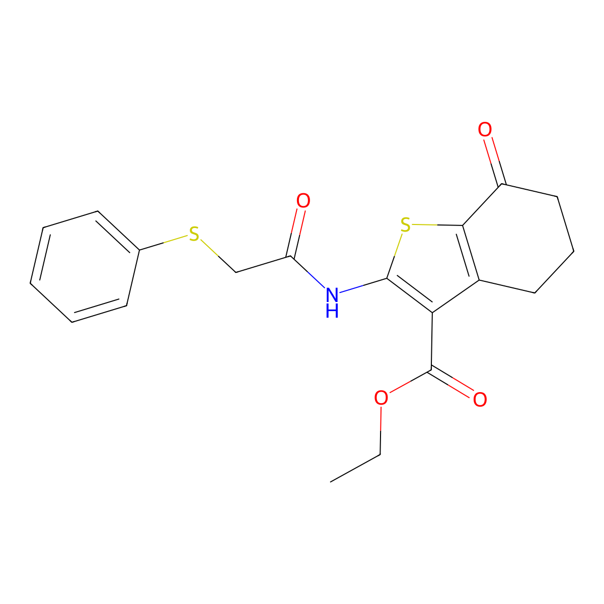 Ethyl 7-oxo-2-{[(phenylsulfanyl)acetyl]amino}-4,5,6,7-tetrahydro-1-benzothiophene-3-carboxylate molecular structure, CAS 299962-51-9