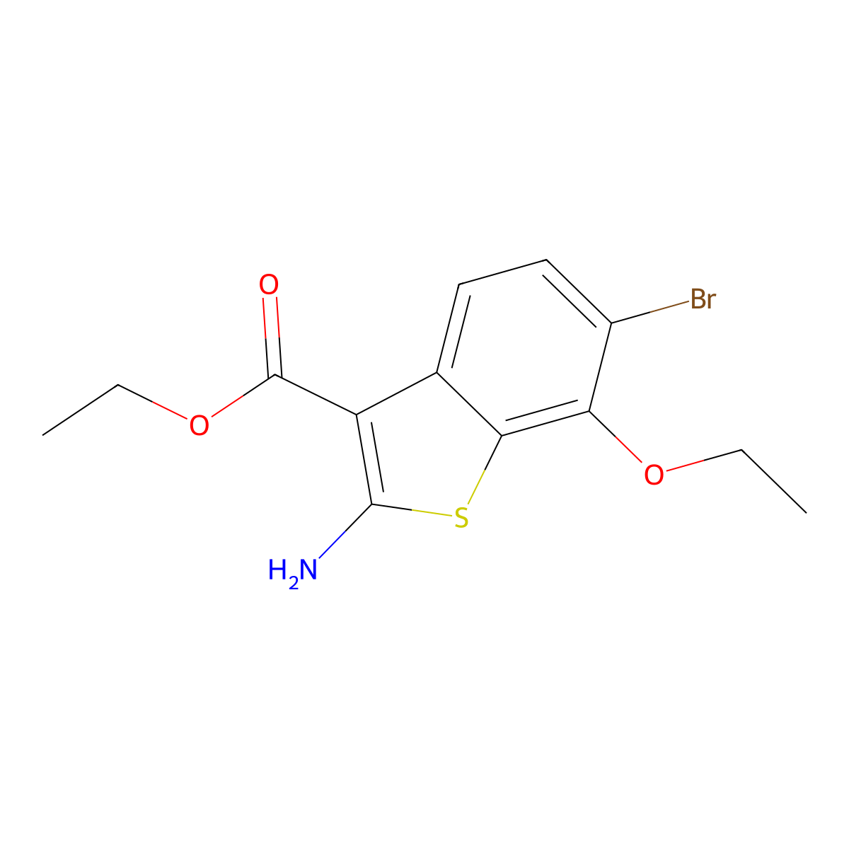 Ethyl 2-amino-6-bromo-7-ethoxy-1-benzothiophene-3-carboxylate molecular structure, CAS 299962-53-1