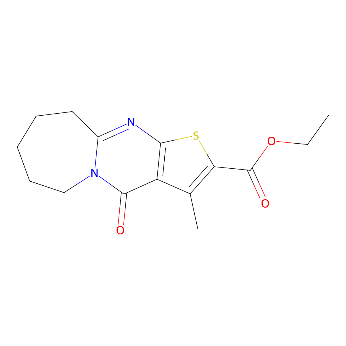 Ethyl 3-methyl-4-oxo-4,6,7,8,9,10-hexahydrothieno[2',3':4,5]pyrimido[1,2-a]azepine-2-carboxylate molecular structure, CAS 299962-57-5