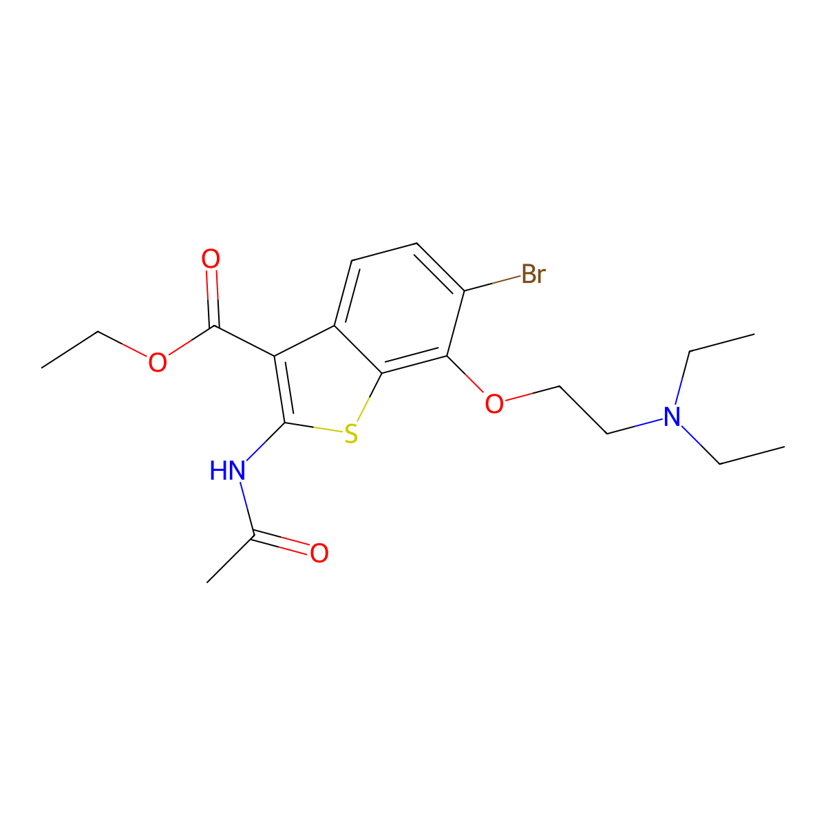 Ethyl 2-acetamido-6-bromo-7-(2-(diethylamino)ethoxy)benzo[b]thiophene-3-carboxylate molecular structure, CAS 299962-63-3