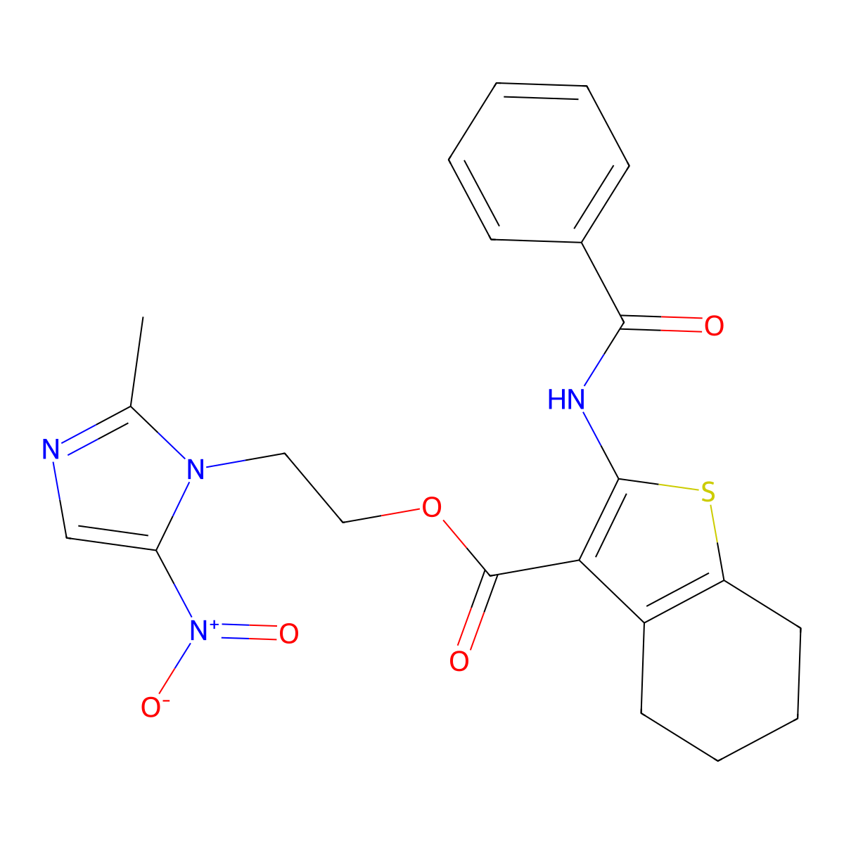 2-(2-Methyl-5-nitroimidazol-1-yl)ethyl 2-benzamido-4,5,6,7-tetrahydro-1-benzothiophene-3-carboxylate molecular structure, CAS 299962-71-3