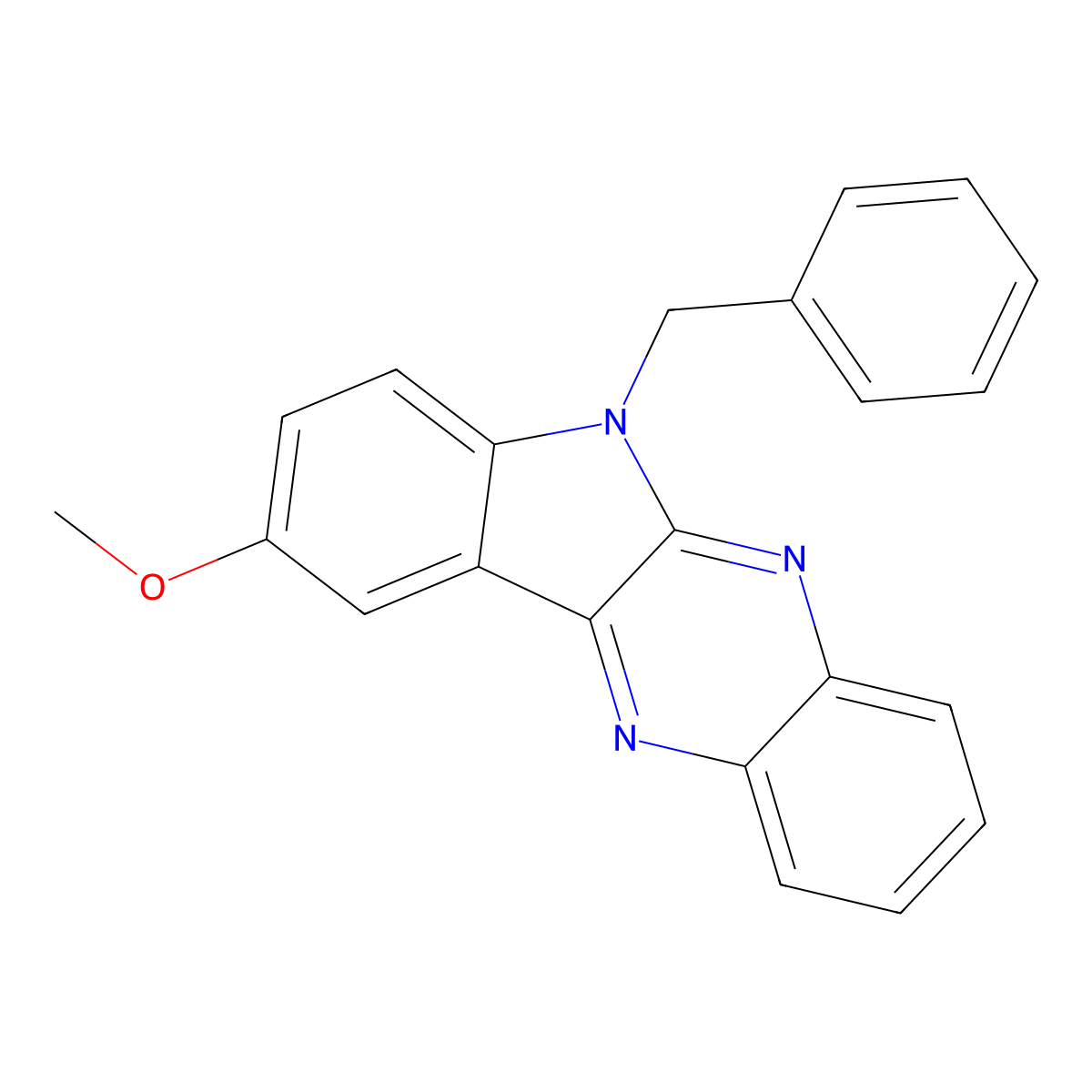 6-benzyl-9-methoxy-6H-indolo[2,3-b]quinoxaline molecular structure, CAS 299964-84-4