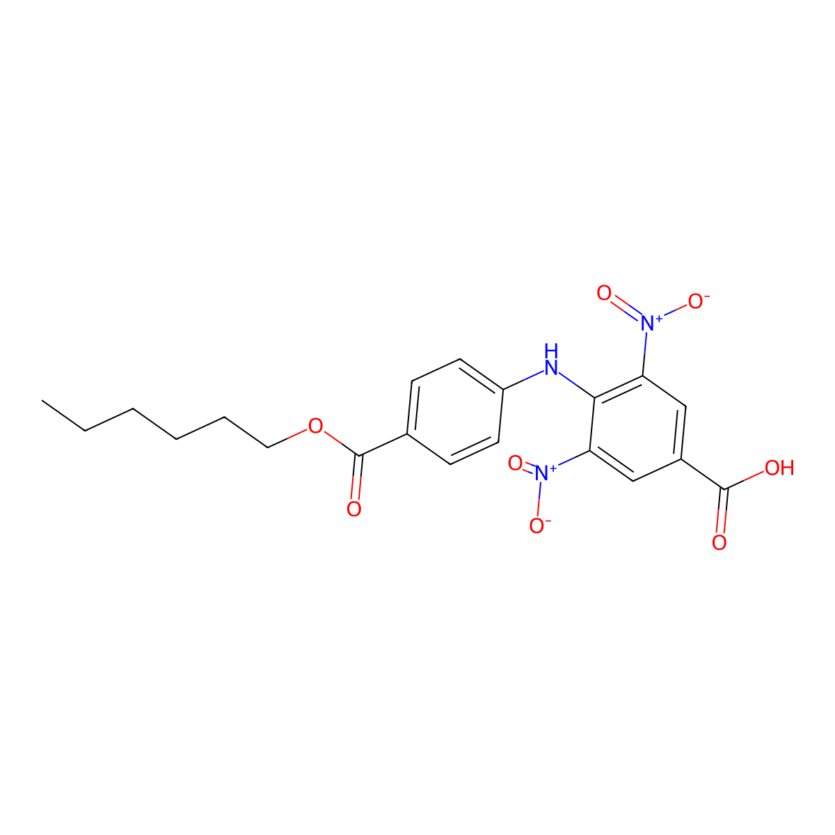 4-(4-Hexoxycarbonylanilino)-3,5-dinitrobenzoic acid molecular structure, CAS 299965-41-6