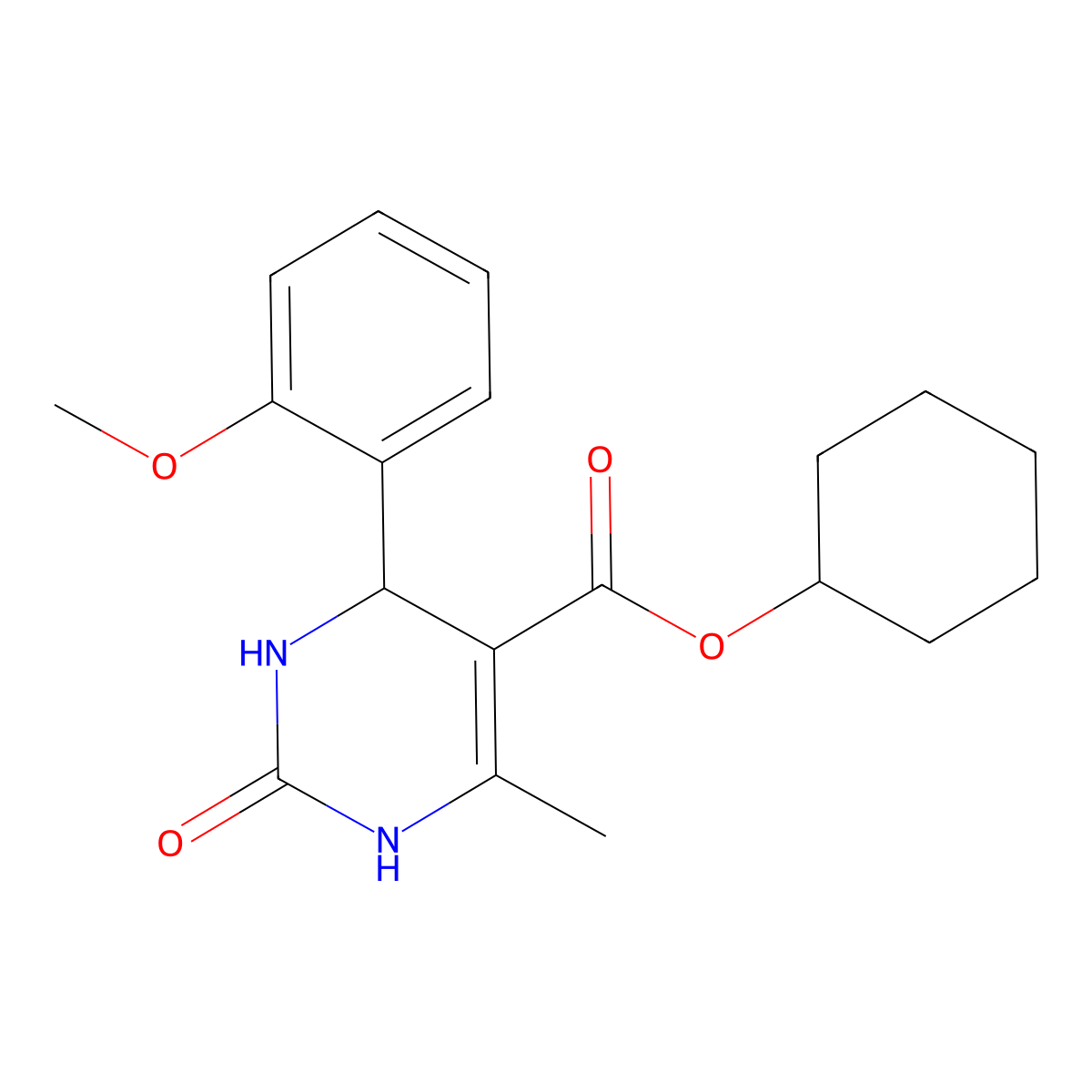 Cyclohexyl 4-(2-methoxyphenyl)-6-methyl-2-oxo-1,2,3,4-tetrahydropyrimidine-5-carboxylate molecular structure, CAS 299965-89-2