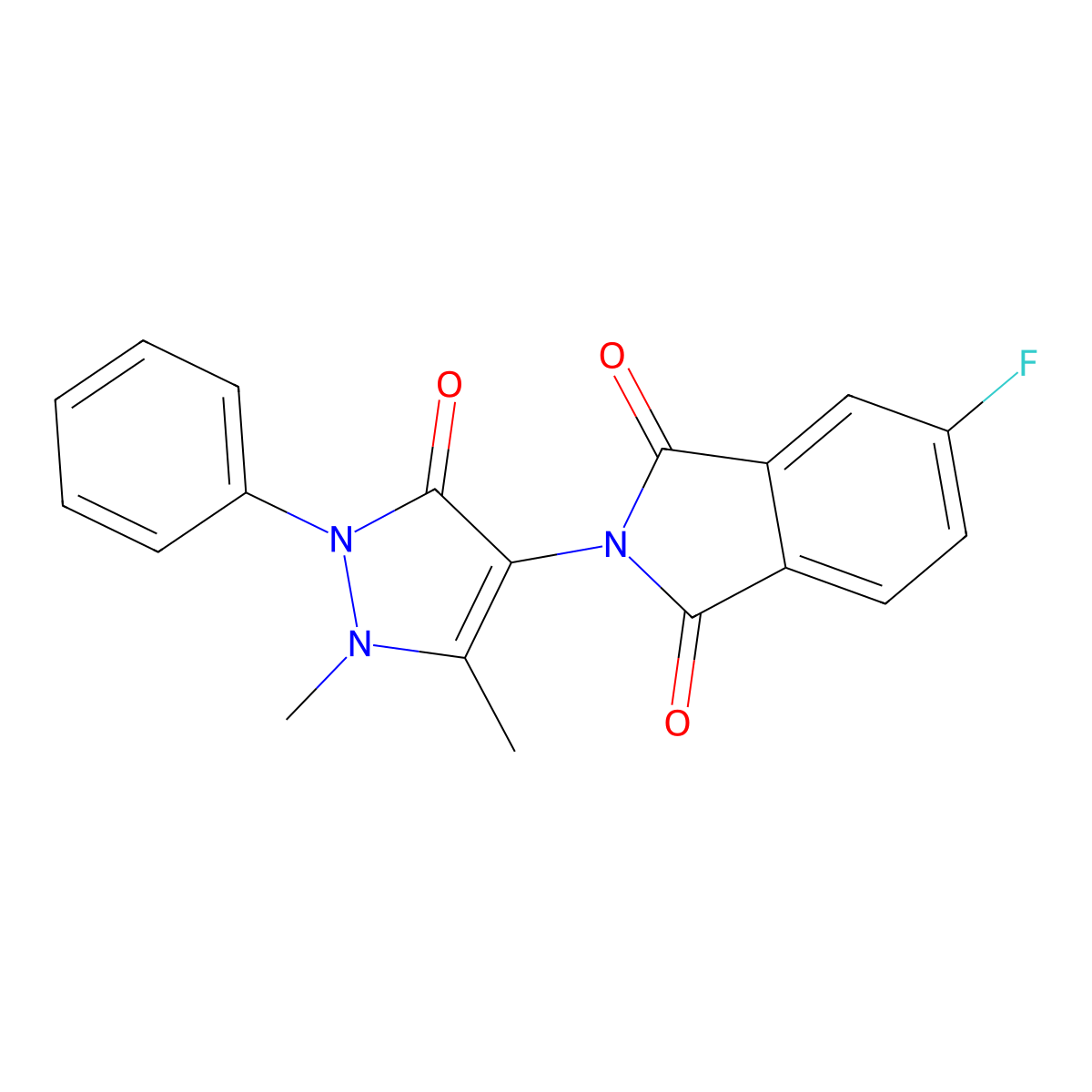 2-(1,5-dimethyl-3-oxo-2-phenyl-2,3-dihydro-1H-pyrazol-4-yl)-5-fluoro-1H-isoindole-1,3(2H)-dione molecular structure, CAS 299968-38-0