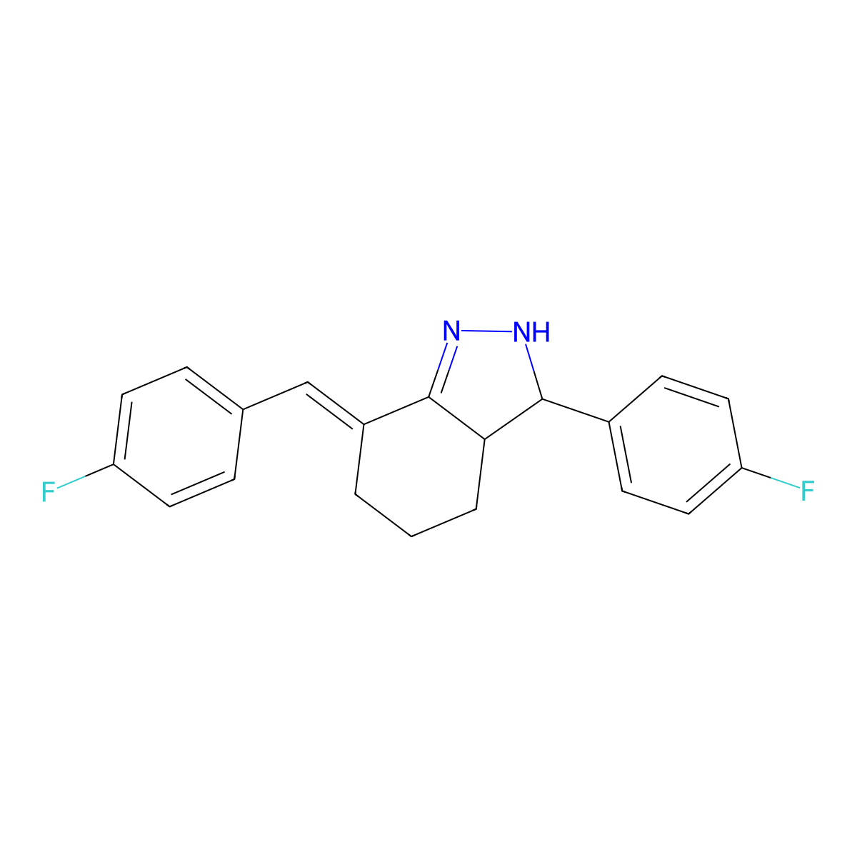 3-(4-Fluorophenyl)-7-((4-fluorophenyl)methylene)-3,3a,4,5,6,7-hexahydro-2H-indazole molecular structure, CAS 299969-21-4