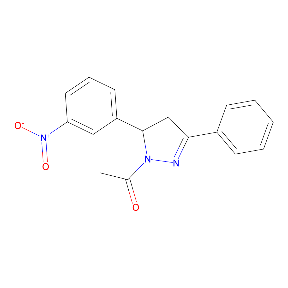 1-[3-(3-Nitrophenyl)-5-phenyl-3,4-dihydropyrazol-2-yl]ethanone molecular structure, CAS 299969-24-7