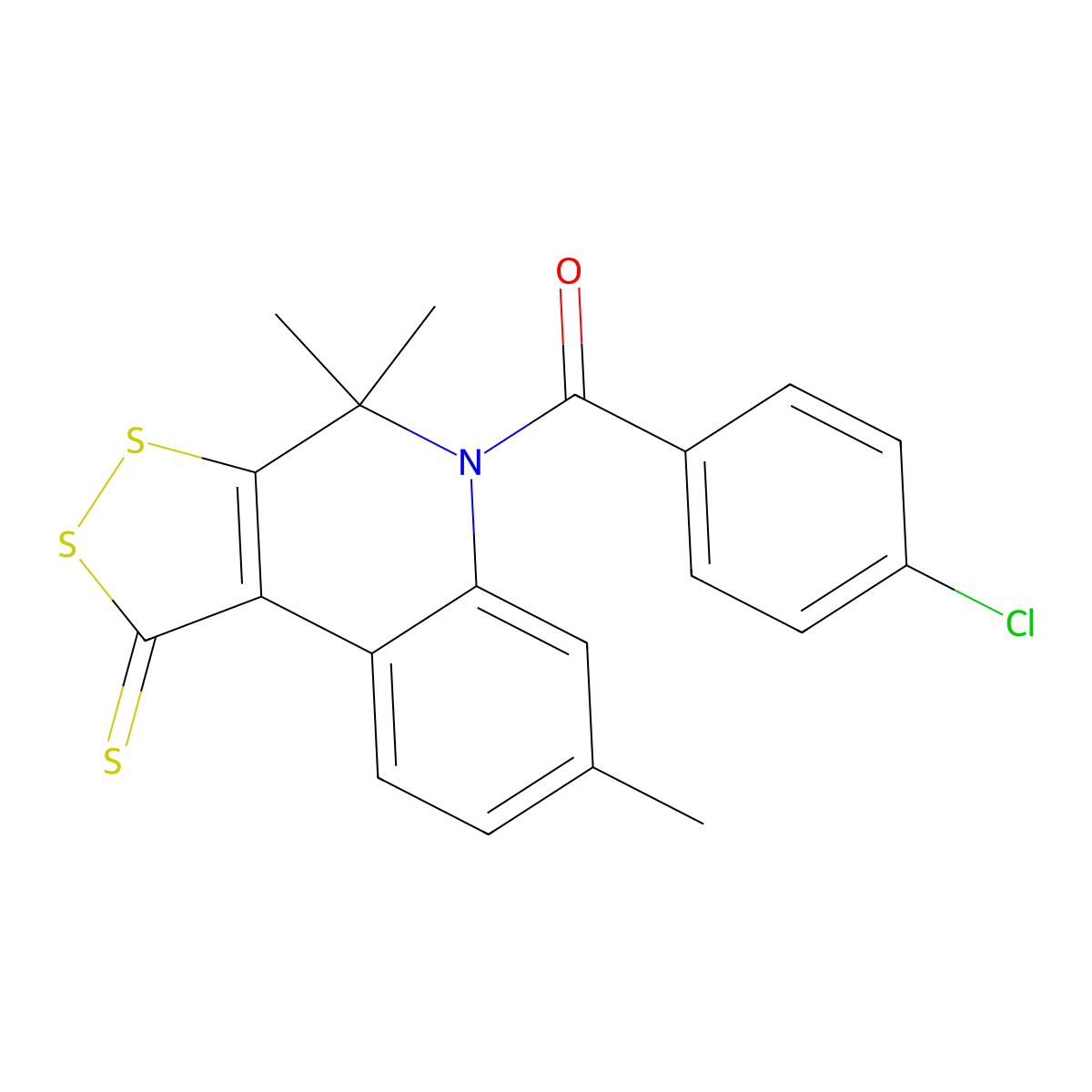 (4-chlorophenyl)(4,4,7-trimethyl-1-thioxo-1,4-dihydro-5H-[1,2]dithiolo[3,4-c]quinolin-5-yl)methanone molecular structure, CAS 299970-32-4