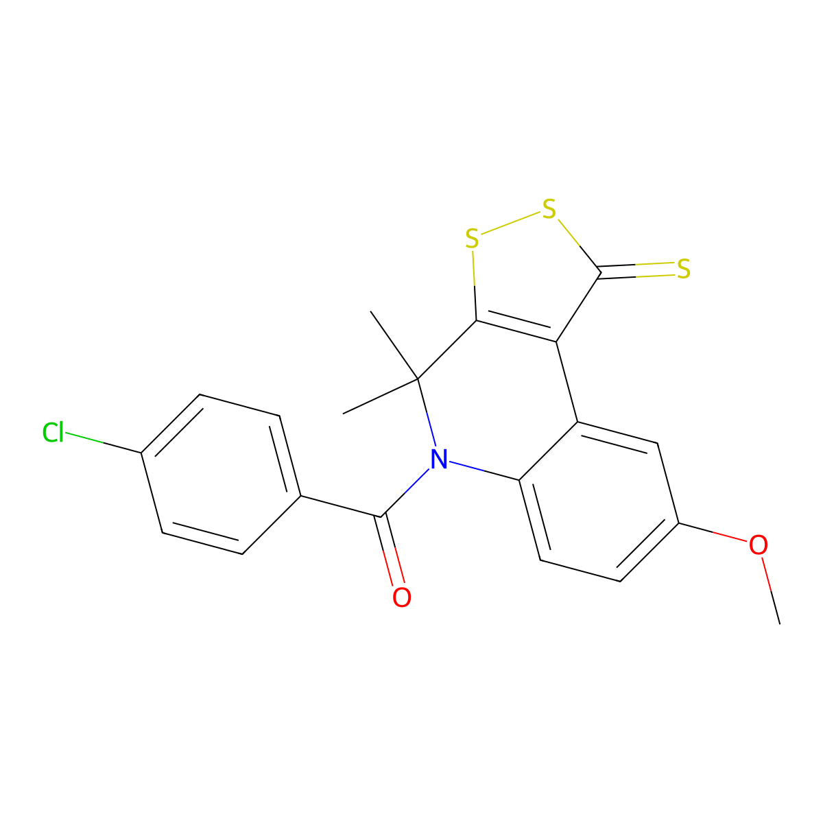 5-(4-chlorobenzoyl)-8-methoxy-4,4-dimethyl-4,5-dihydro-1H-[1,2]dithiolo[3,4-c]quinoline-1-thione molecular structure, CAS 299970-33-5