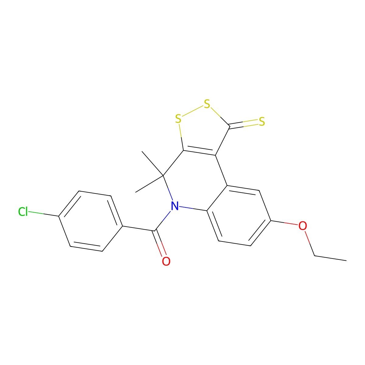 (4-chlorophenyl)(8-ethoxy-4,4-dimethyl-1-thioxo-1,4-dihydro-5H-[1,2]dithiolo[3,4-c]quinolin-5-yl)methanone molecular structure, CAS 299970-34-6