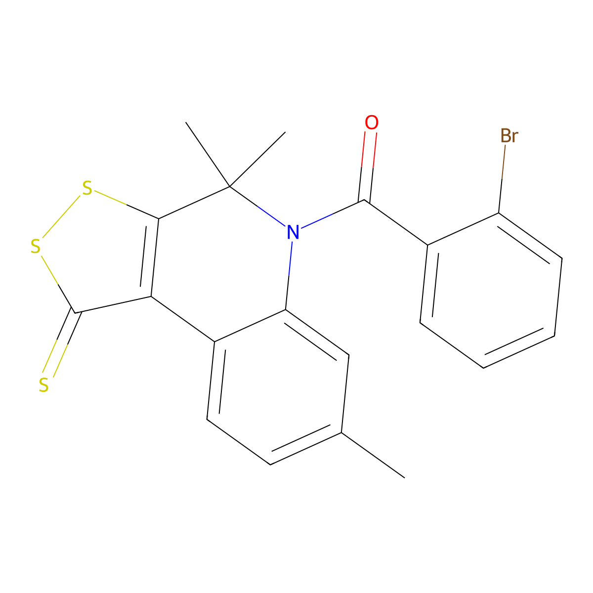 (2-Bromophenyl)-(4,4,7-trimethyl-1-sulfanylidenedithiolo[3,4-c]quinolin-5-yl)methanone molecular structure, CAS 299970-36-8