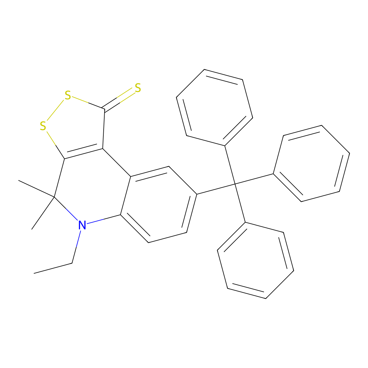 5-ethyl-4,4-dimethyl-8-trityl-4,5-dihydro-1H-[1,2]dithiolo[3,4-c]quinoline-1-thione molecular structure, CAS 299970-42-6