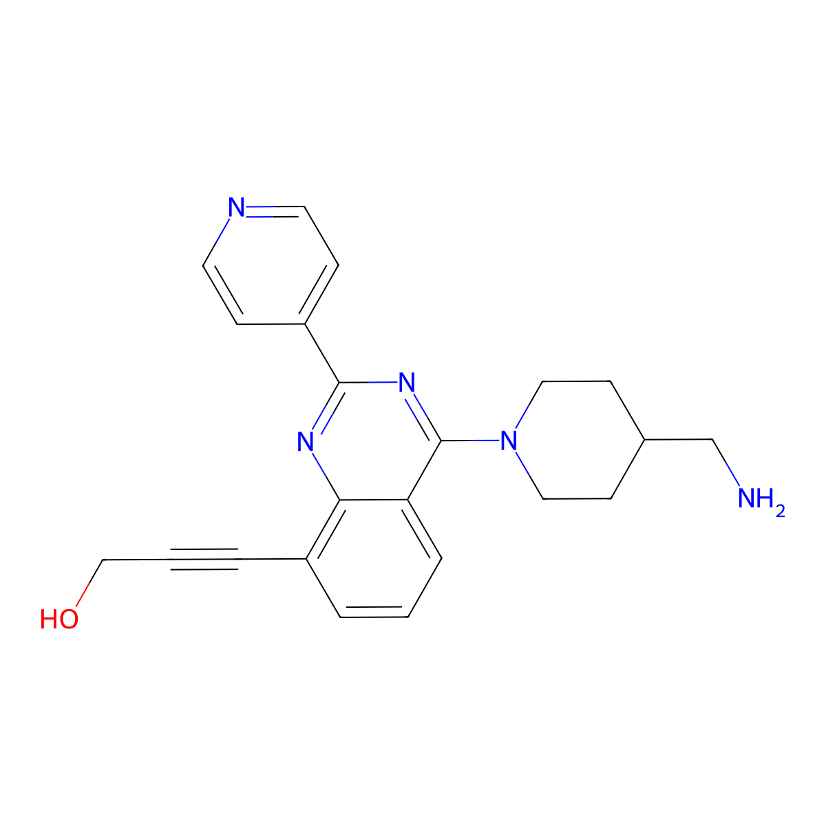 3-[4-[4-(Aminomethyl)piperidin-1-yl]-2-pyridin-4-ylquinazolin-8-yl]prop-2-yn-1-ol molecular structure, CAS 2999763-09-4