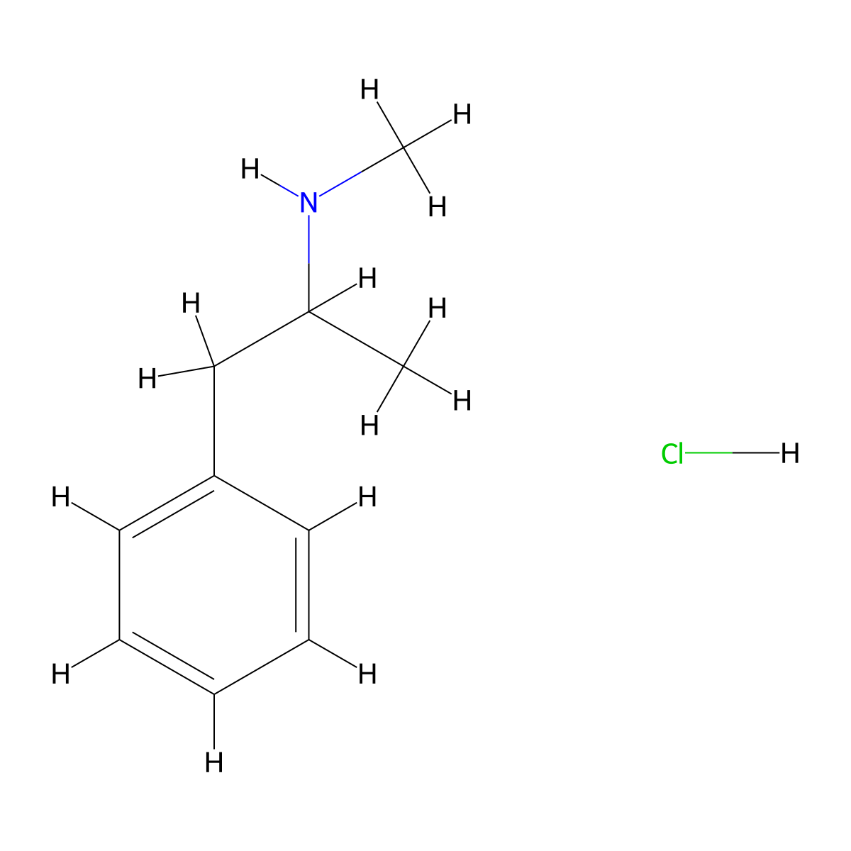 Benzeneethanamine, N,alpha-dimethyl-, hydrochloride (1:1) molecular structure, CAS 300-42-5