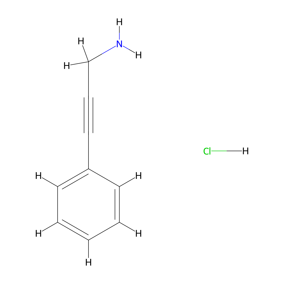 3-Phenylprop-2-yn-1-amine hydrochloride molecular structure, CAS 30011-36-0