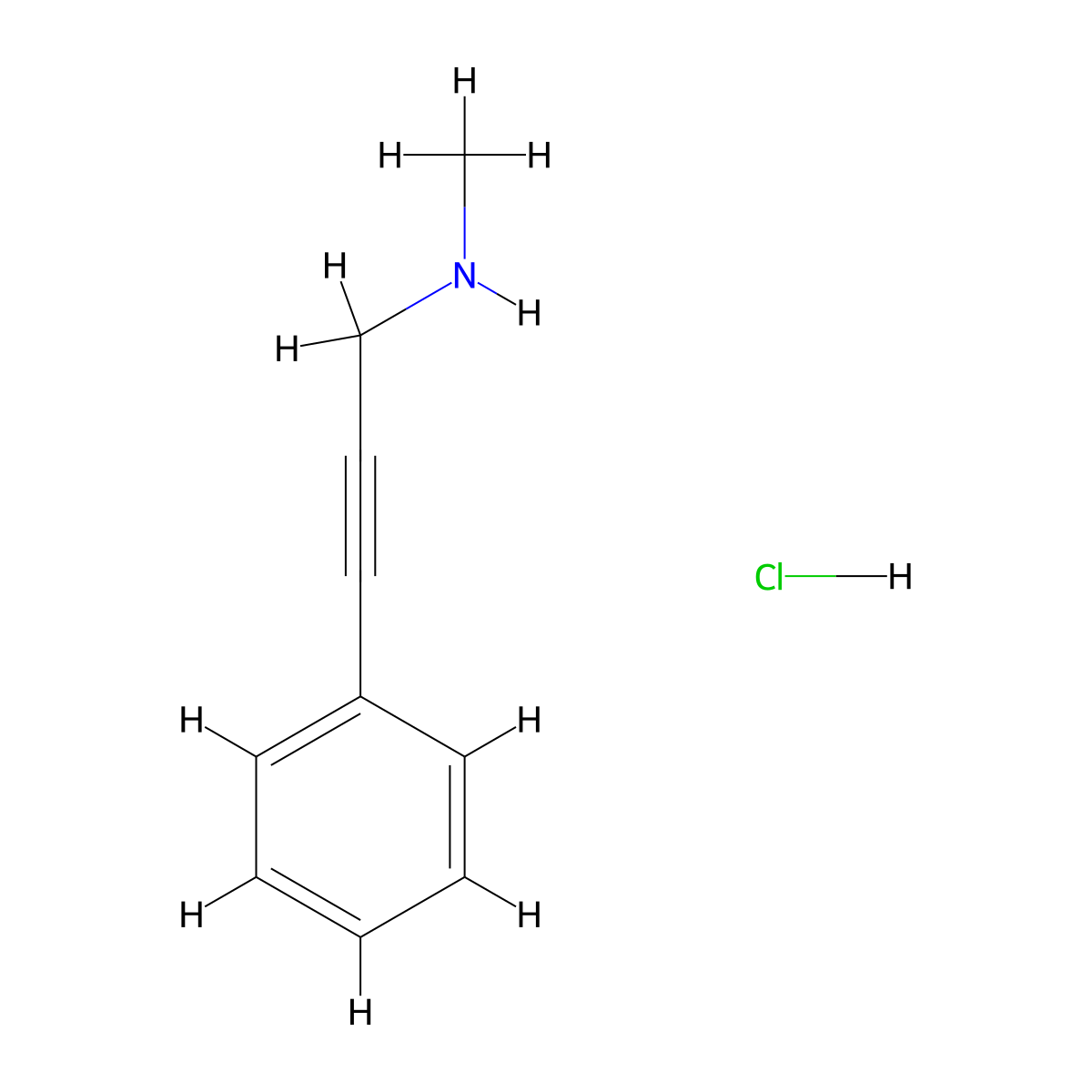 Methyl(3-phenylprop-2-yn-1-yl)aminehydrochloride molecular structure, CAS 30011-37-1