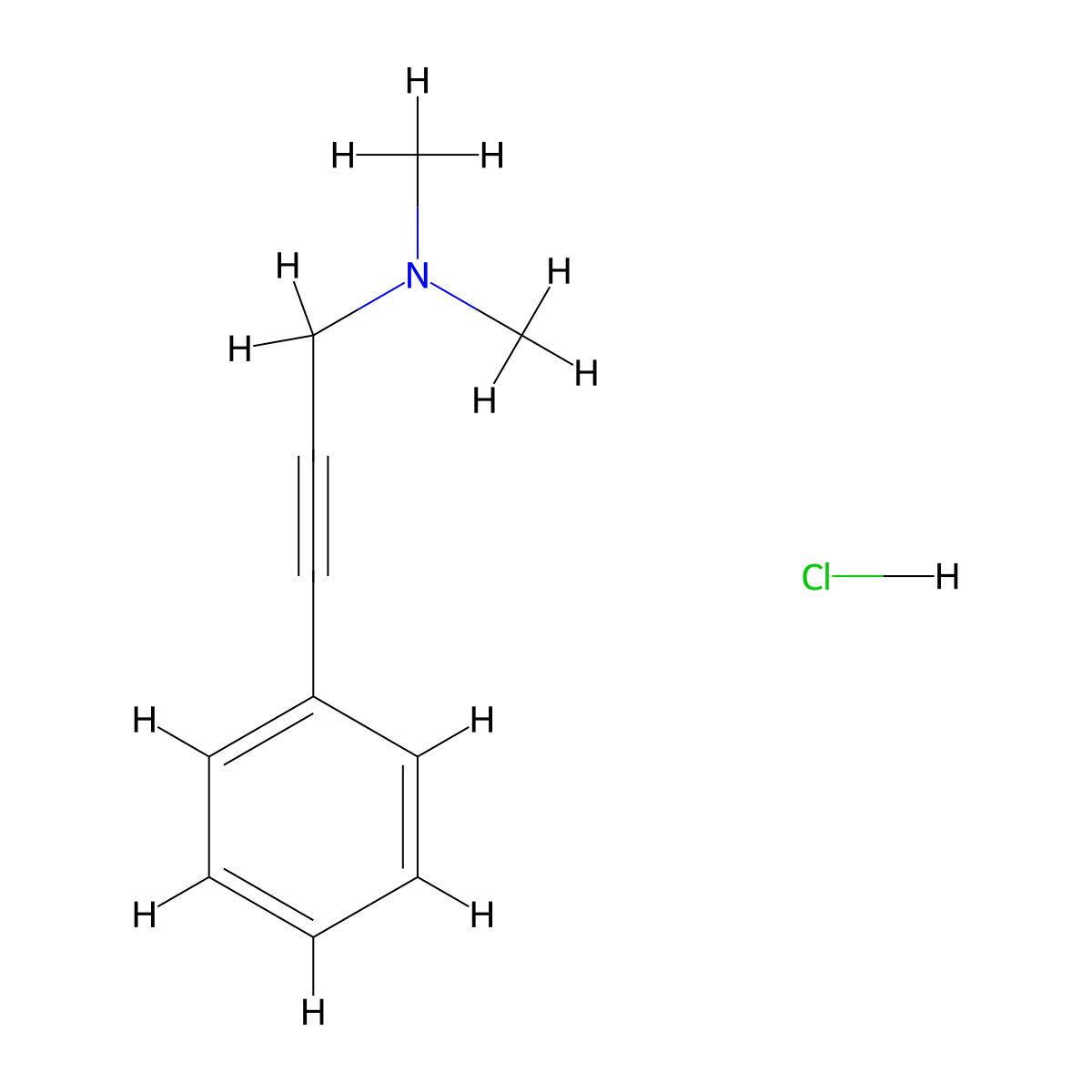 2-Propyn-1-amine, N,N-dimethyl-3-phenyl-, hydrochloride molecular structure, CAS 30011-39-3
