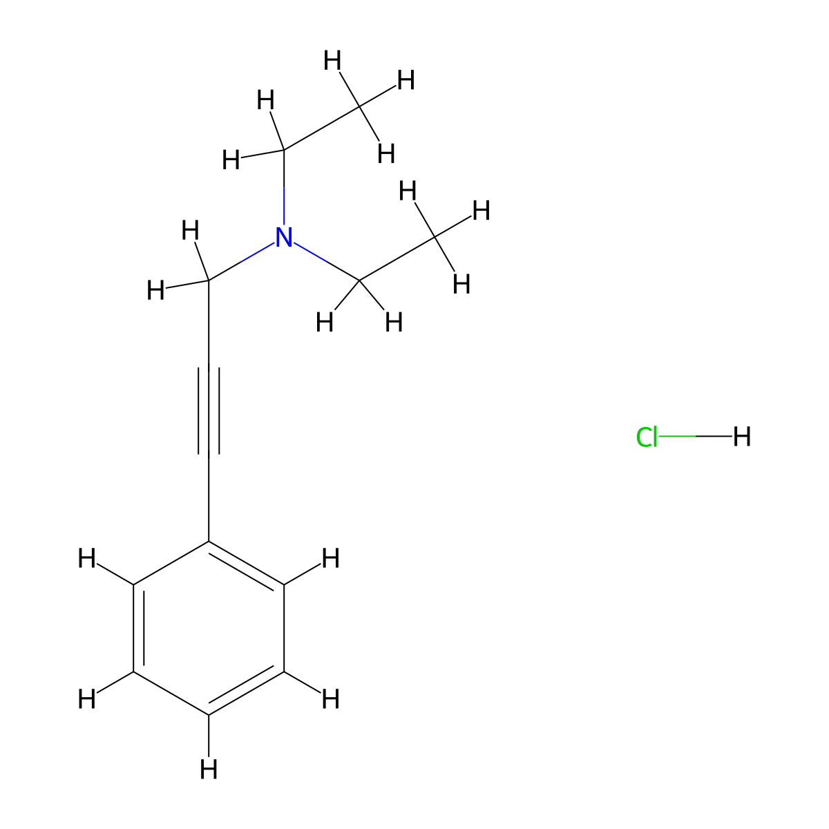 2-Propyn-1-amine, N,N-diethyl-3-phenyl-, hydrochloride molecular structure, CAS 30011-40-6