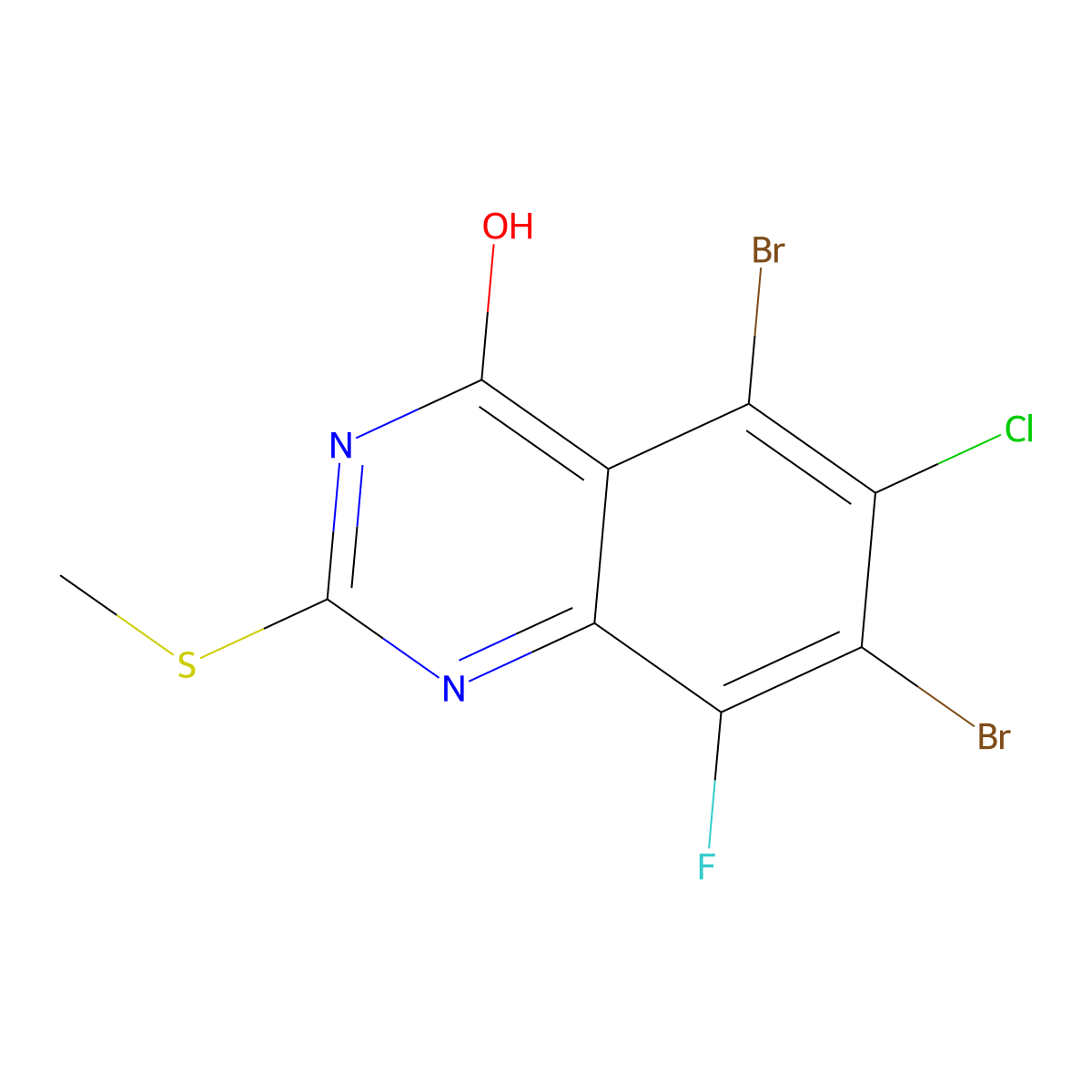 5,7-Dibromo-6-chloro-8-fluoro-2-(methylthio)quinazolin-4-ol molecular structure, CAS 3001418-25-0