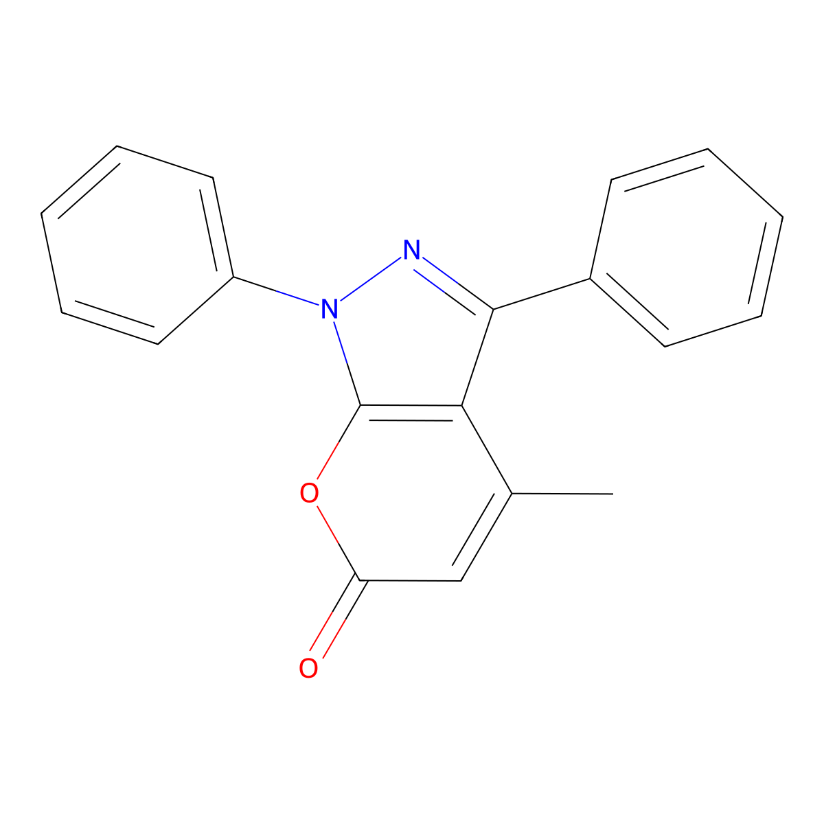 4-methyl-1,3-diphenylpyrano[2,3-c]pyrazol-6(1H)-one molecular structure, CAS 30020-86-1