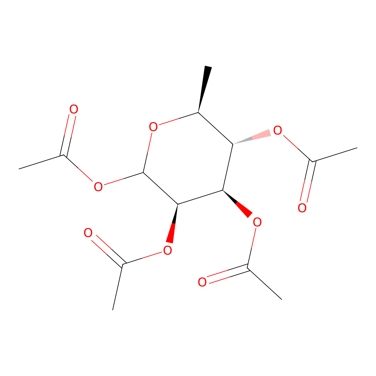 L-Mannopyranose, 6-deoxy-, tetraacetate molecular structure, CAS 30021-94-4