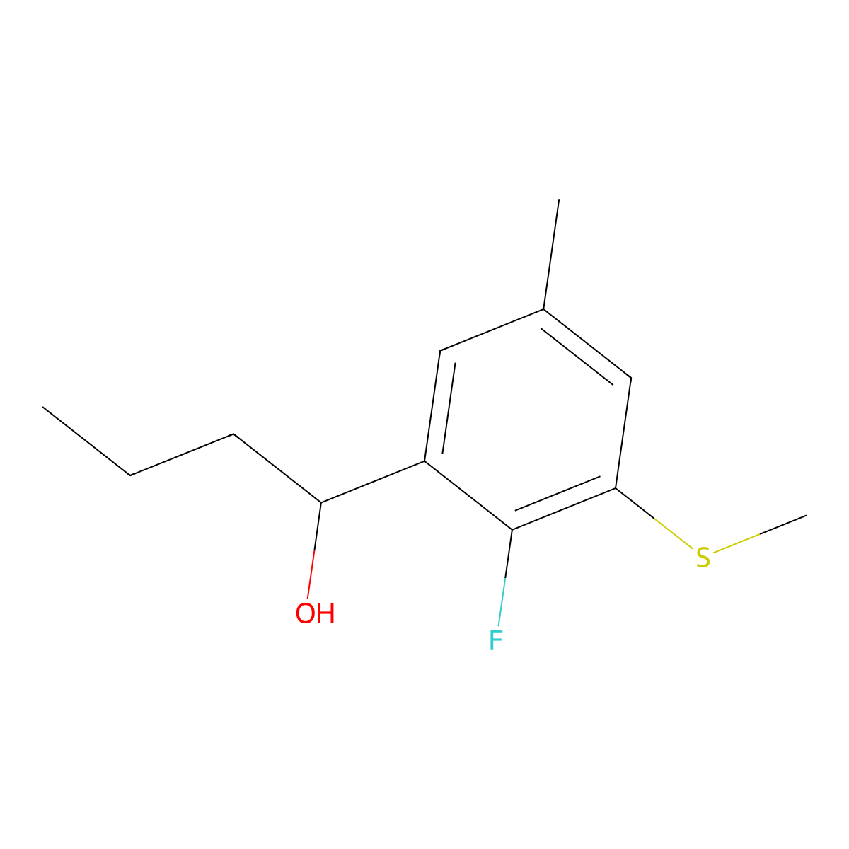 1-(2-Fluoro-5-methyl-3-(methylthio)phenyl)butan-1-ol molecular structure, CAS 3002422-14-9