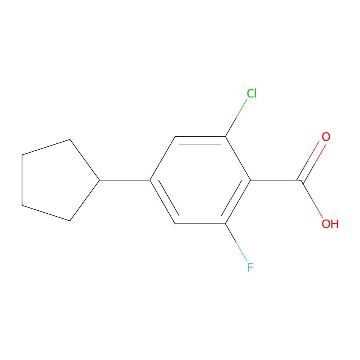 2-Chloro-4-cyclopentyl-6-fluorobenzoic acid molecular structure, CAS 3002422-26-3
