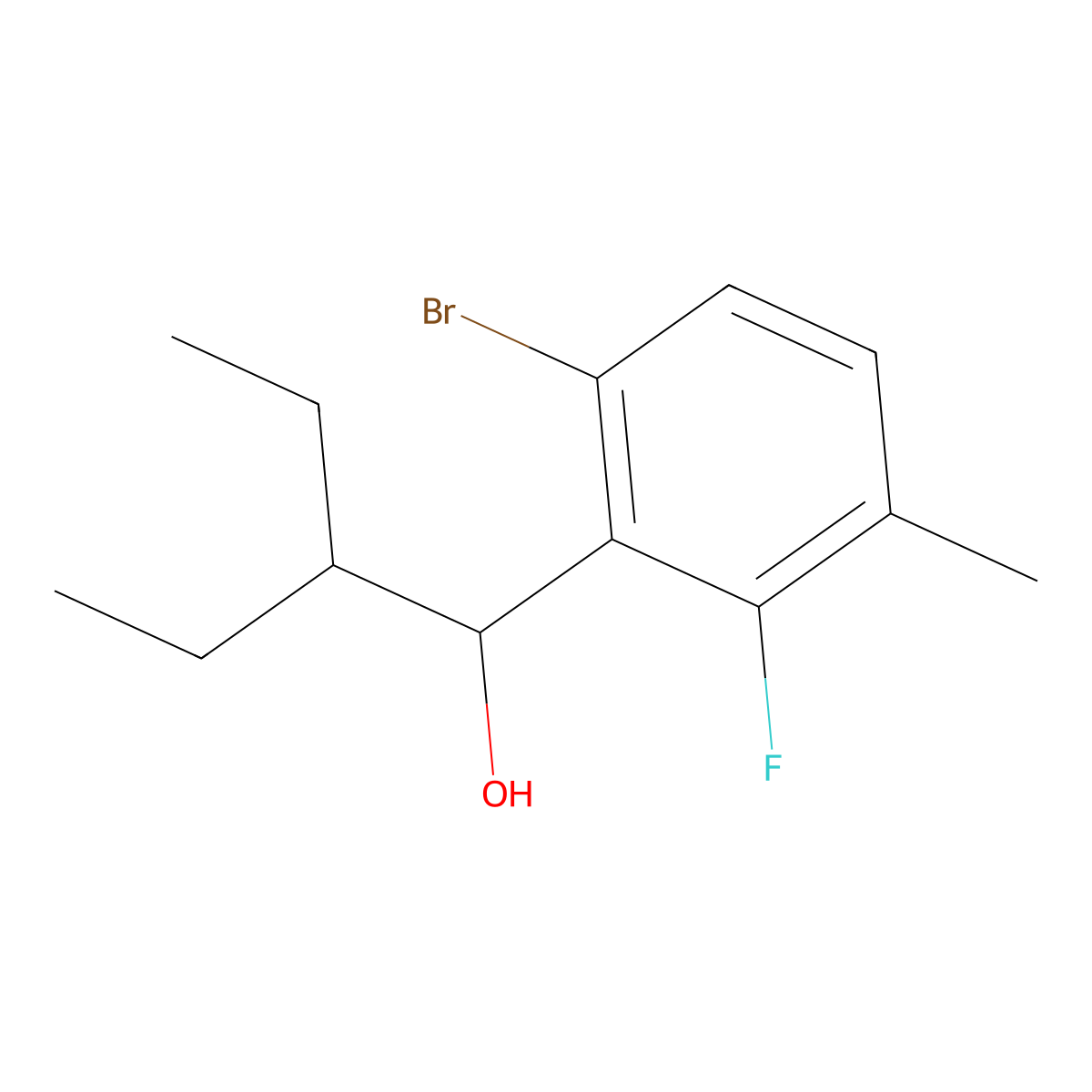 1-(6-Bromo-2-fluoro-3-methylphenyl)-2-ethylbutan-1-ol molecular structure, CAS 3002423-52-8