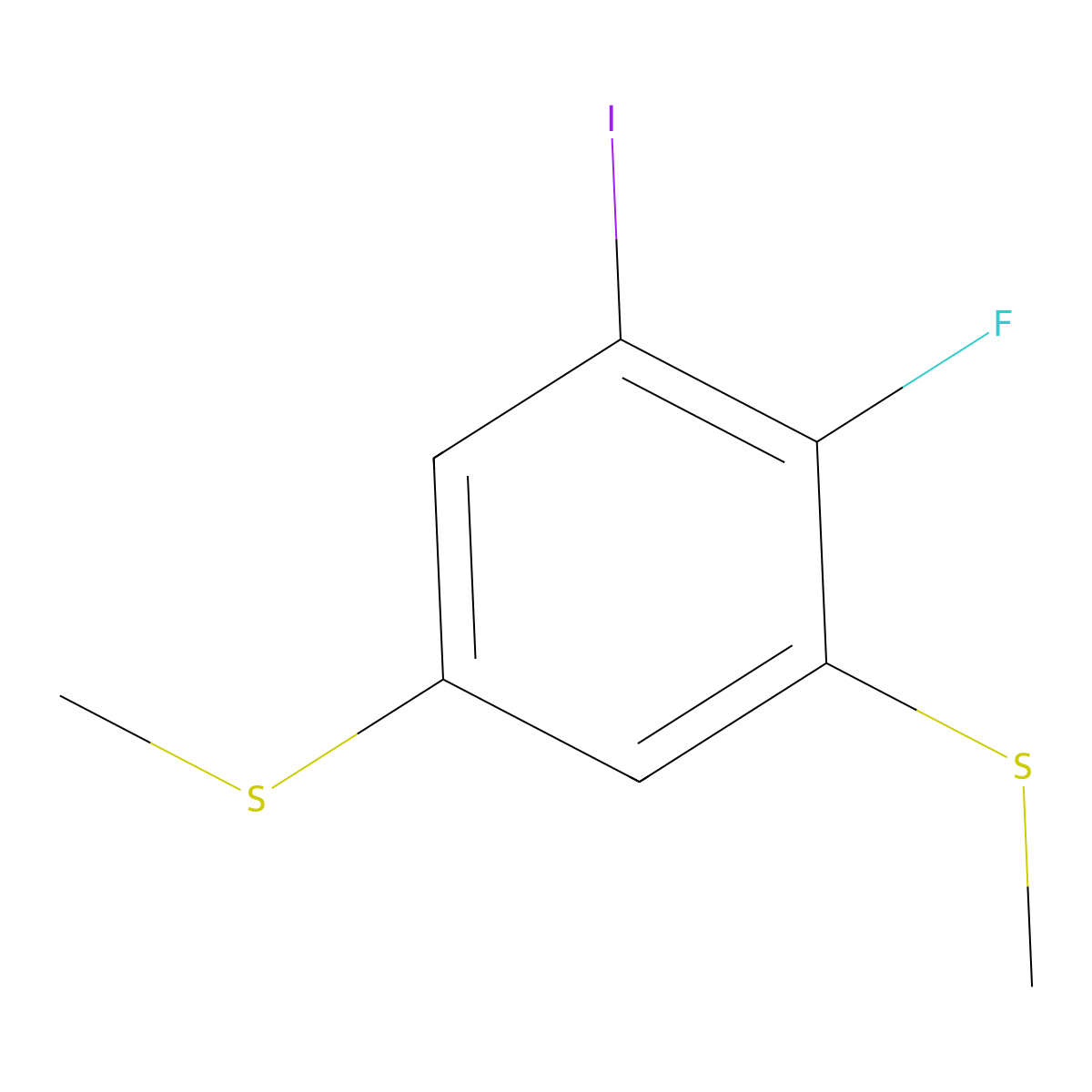 (4-Fluoro-5-iodo-1,3-phenylene)bis(methylsulfane) molecular structure, CAS 3002425-52-4