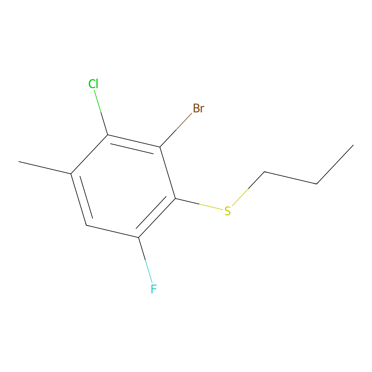 (2-Bromo-3-chloro-6-fluoro-4-methylphenyl)(propyl)sulfane molecular structure, CAS 3002427-50-8