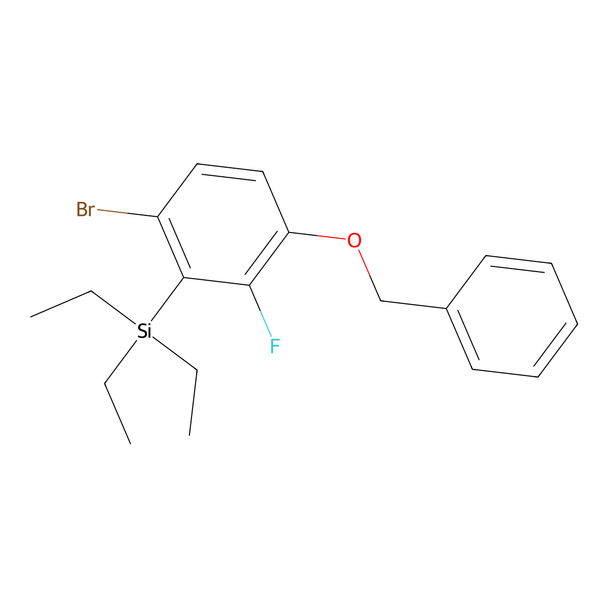 (3-(BenZyloxy)-6-bromo-2-fluorophenyl)triethylsilane molecular structure, CAS 3002428-40-9