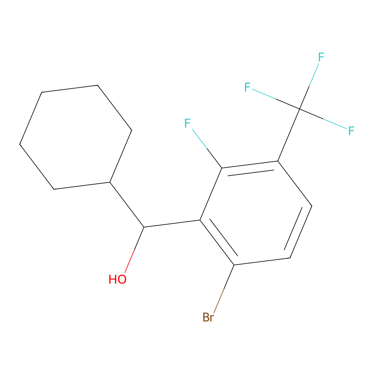 (6-Bromo-2-fluoro-3-(trifluoromethyl)phenyl)(cyclohexyl)methanol molecular structure, CAS 3002429-19-5
