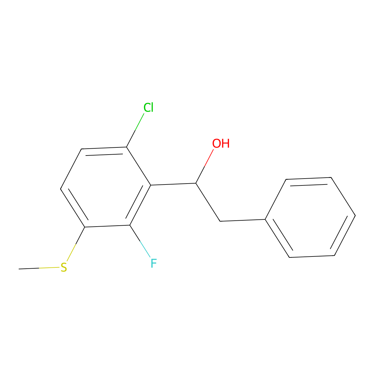 1-(6-Chloro-2-fluoro-3-(methylthio)phenyl)-2-phenylethanol molecular structure, CAS 3002429-42-4