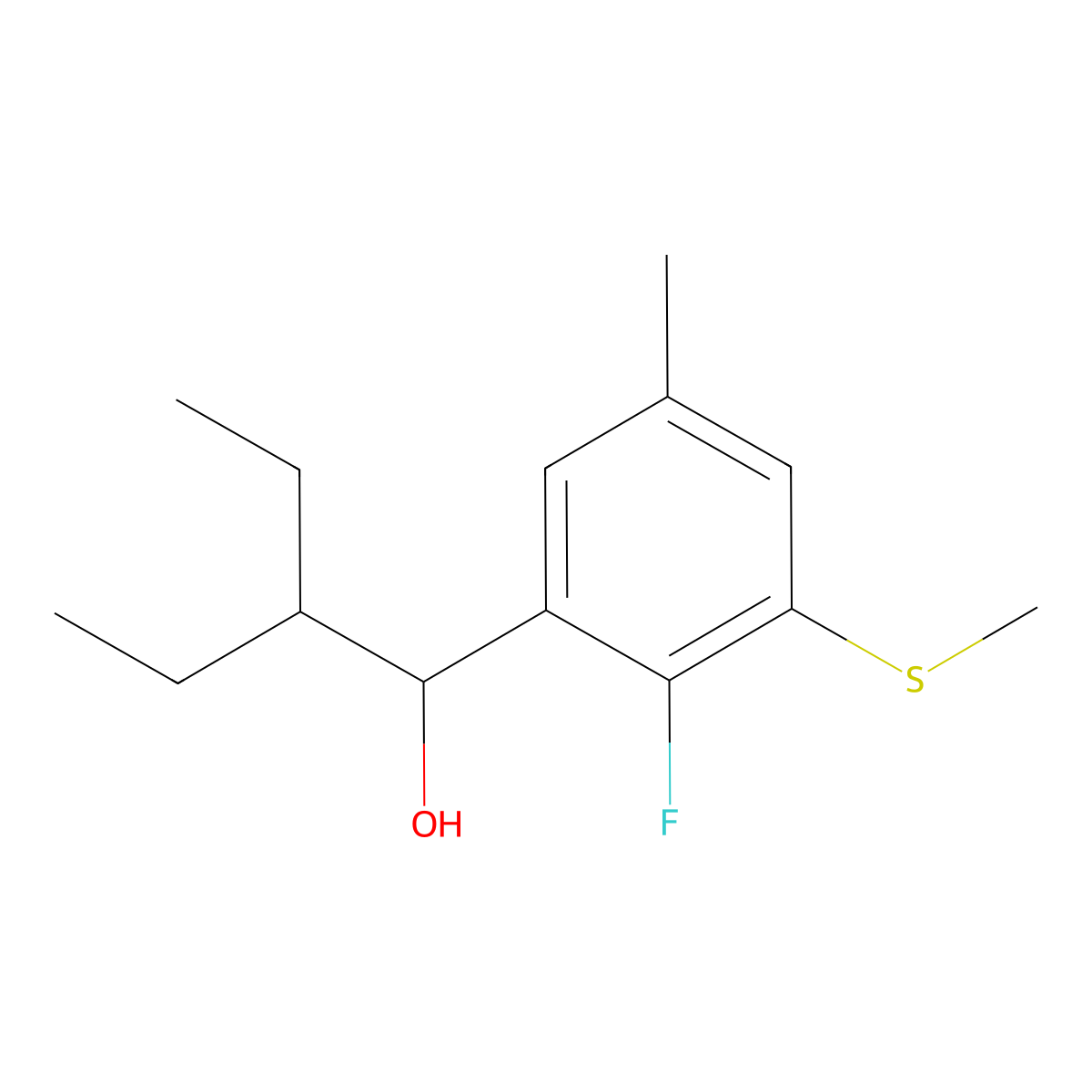 2-Ethyl-1-(2-fluoro-5-methyl-3-(methylthio)phenyl)butan-1-ol molecular structure, CAS 3002429-72-0