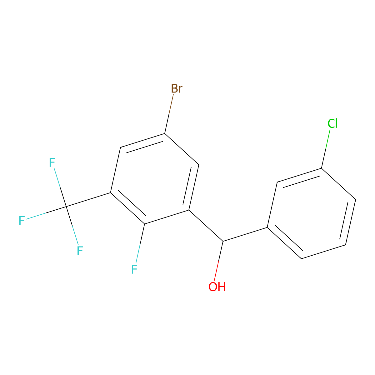 (5-Bromo-2-fluoro-3-(trifluoromethyl)phenyl)(3-chlorophenyl)methanol molecular structure, CAS 3002430-38-5