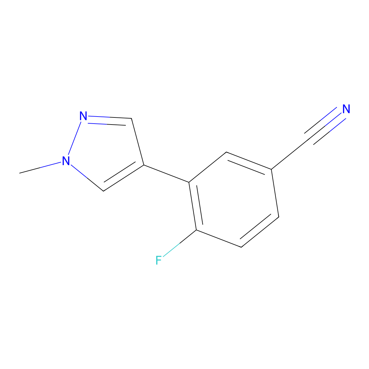 4-Fluoro-3-(1-methyl-1H-pyrazol-4-yl)benzonitrile molecular structure, CAS 3002433-18-0