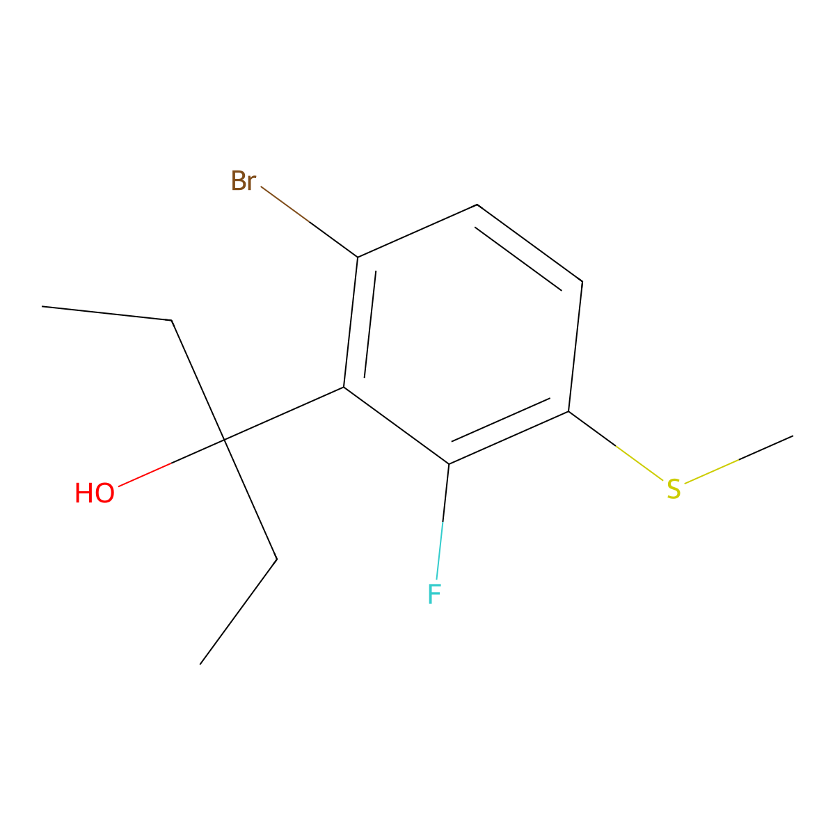 3-(6-Bromo-2-fluoro-3-(methylthio)phenyl)pentan-3-ol molecular structure, CAS 3002433-33-9