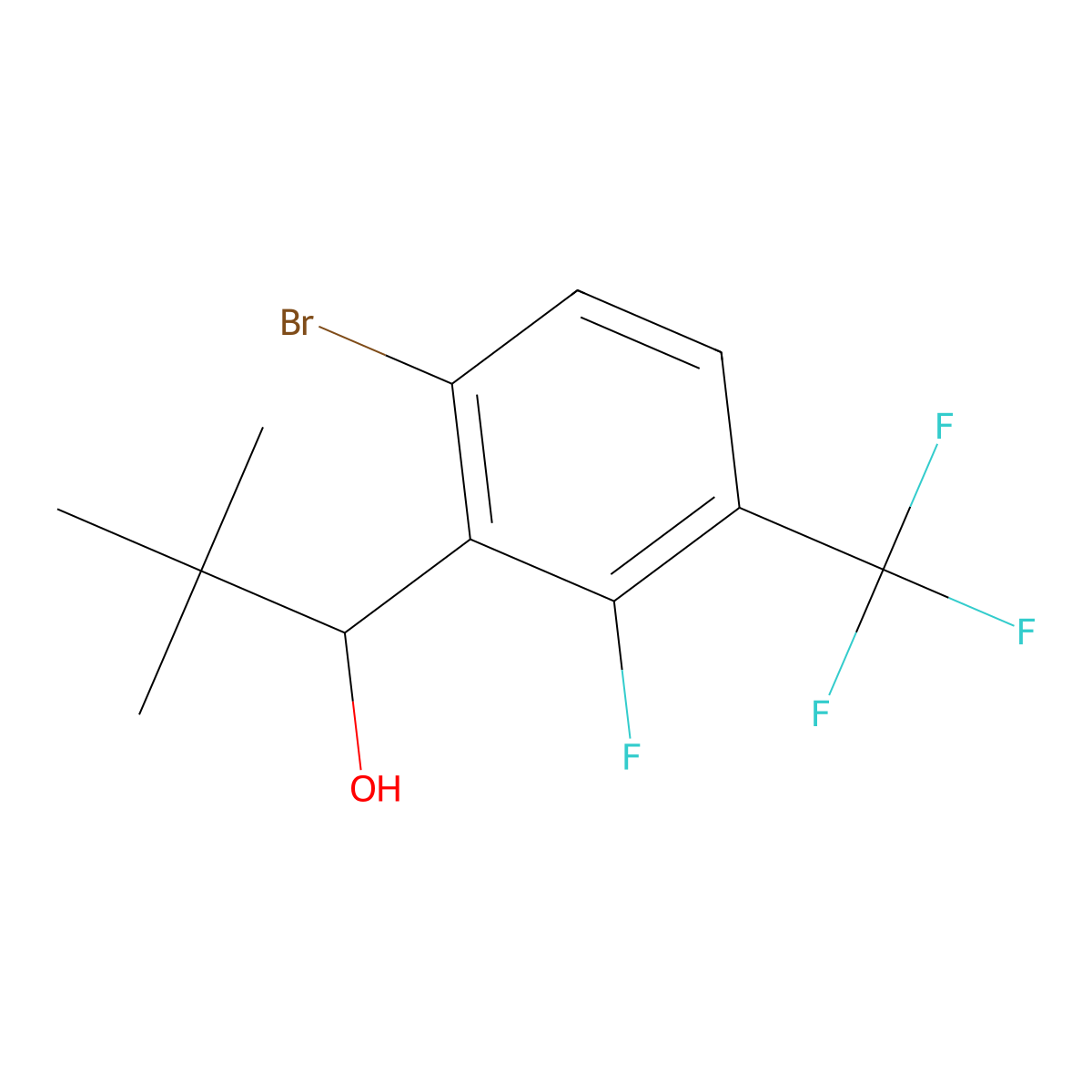 1-(6-Bromo-2-fluoro-3-(trifluoromethyl)phenyl)-2,2-dimethylpropan-1-ol molecular structure, CAS 3002435-53-9