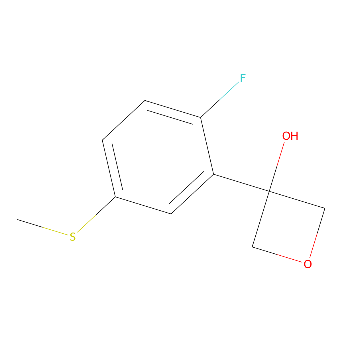 3-(2-Fluoro-5-(methylthio)phenyl)oxetan-3-ol molecular structure, CAS 3002436-42-9