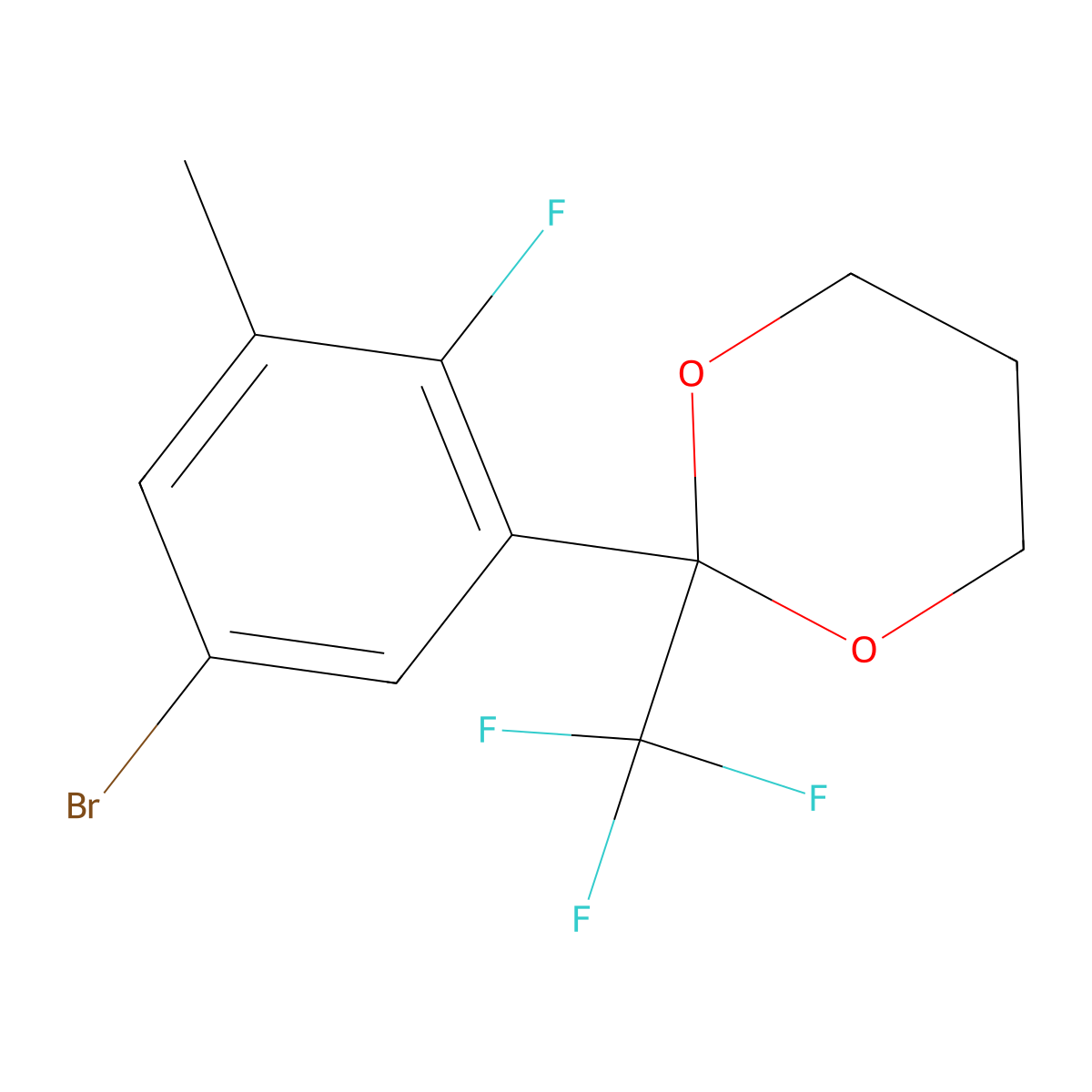 2-(5-Bromo-2-fluoro-3-methylphenyl)-2-(trifluoromethyl)-1,3-dioxane molecular structure, CAS 3002439-88-2