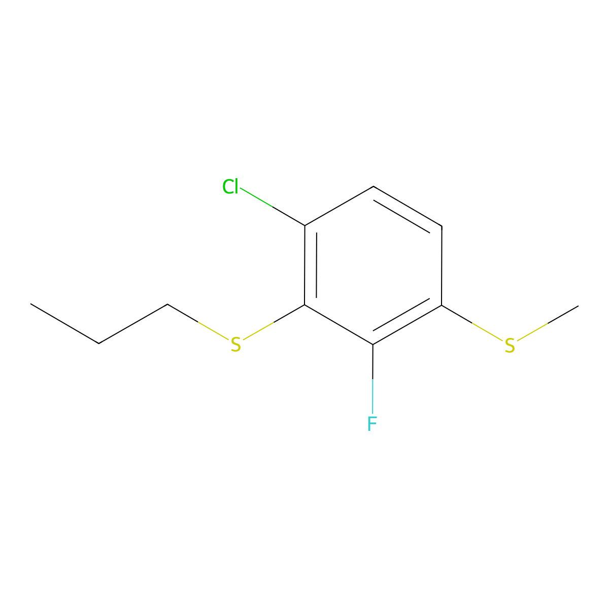 (6-Chloro-2-fluoro-3-(methylthio)phenyl)(propyl)sulfane molecular structure, CAS 3002442-25-0
