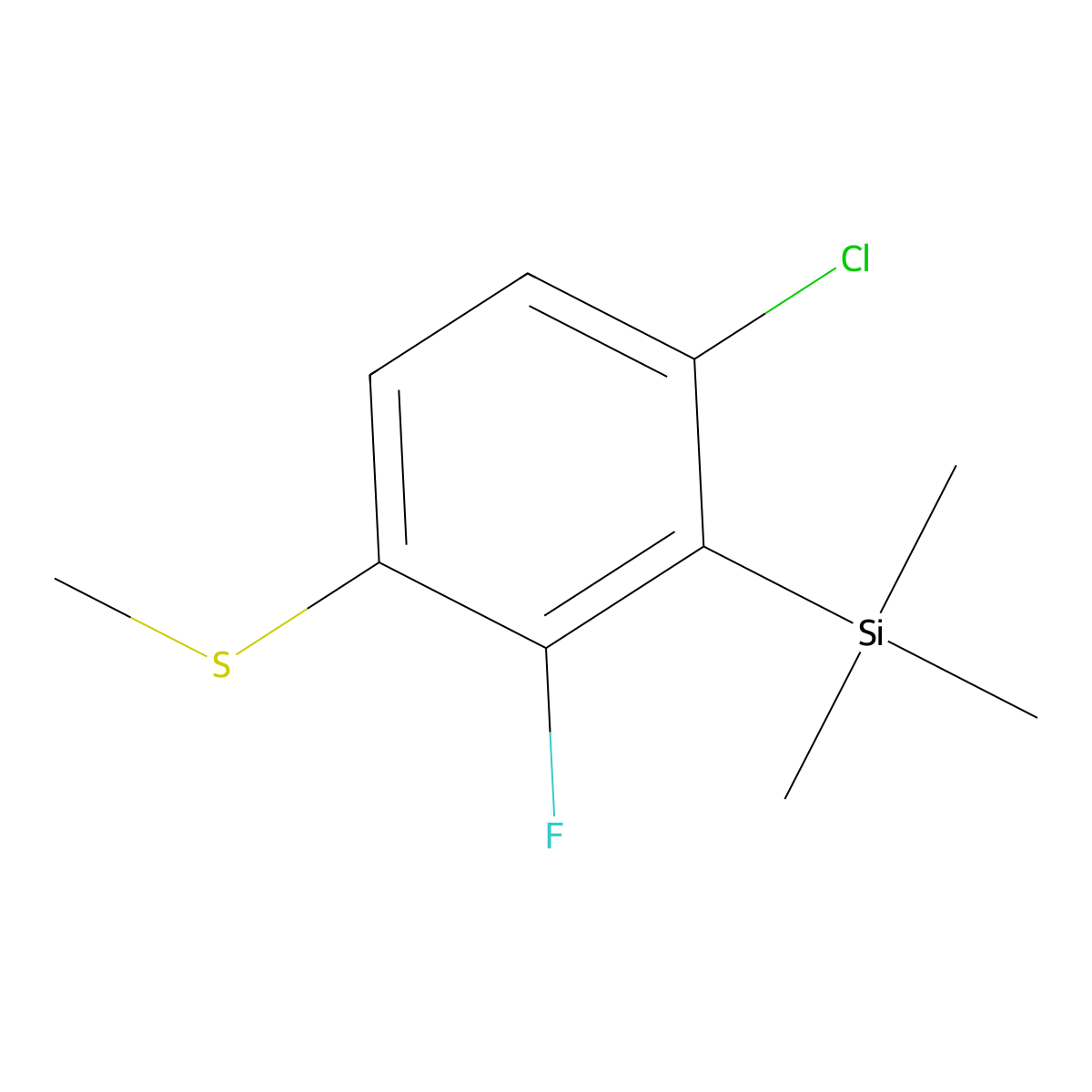 (6-Chloro-2-fluoro-3-(methylthio)phenyl)trimethylsilane molecular structure, CAS 3002442-45-4