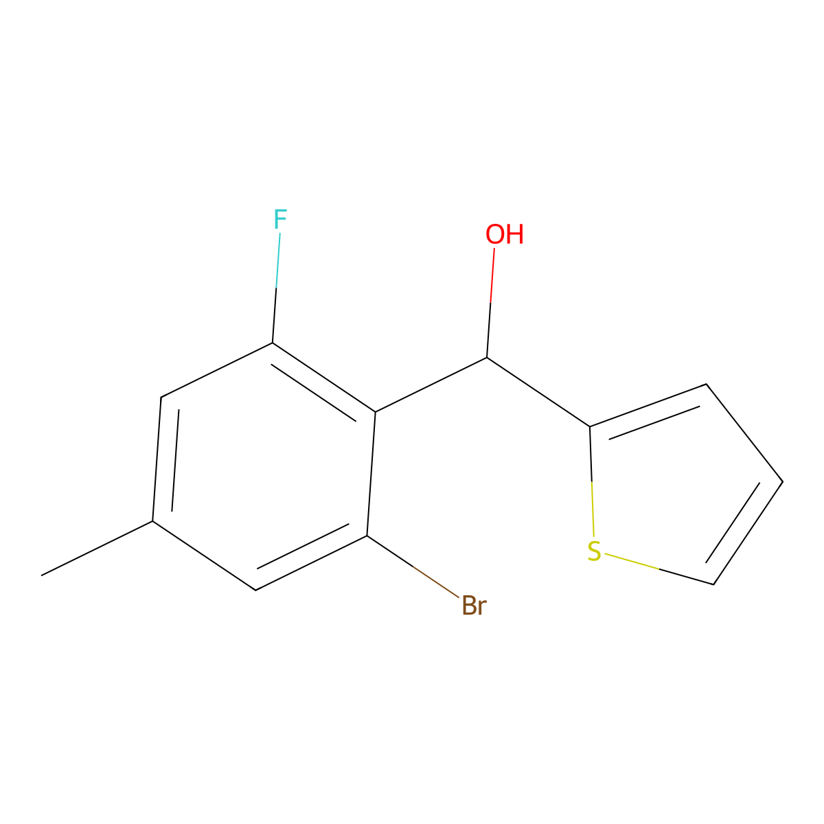 (2-Bromo-6-fluoro-4-methylphenyl)(thiophen-2-yl)methanol molecular structure, CAS 3002445-10-2