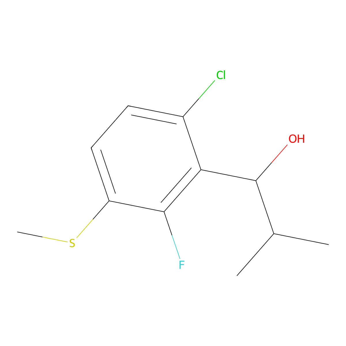 1-(6-Chloro-2-fluoro-3-(methylthio)phenyl)-2-methylpropan-1-ol molecular structure, CAS 3002448-66-7
