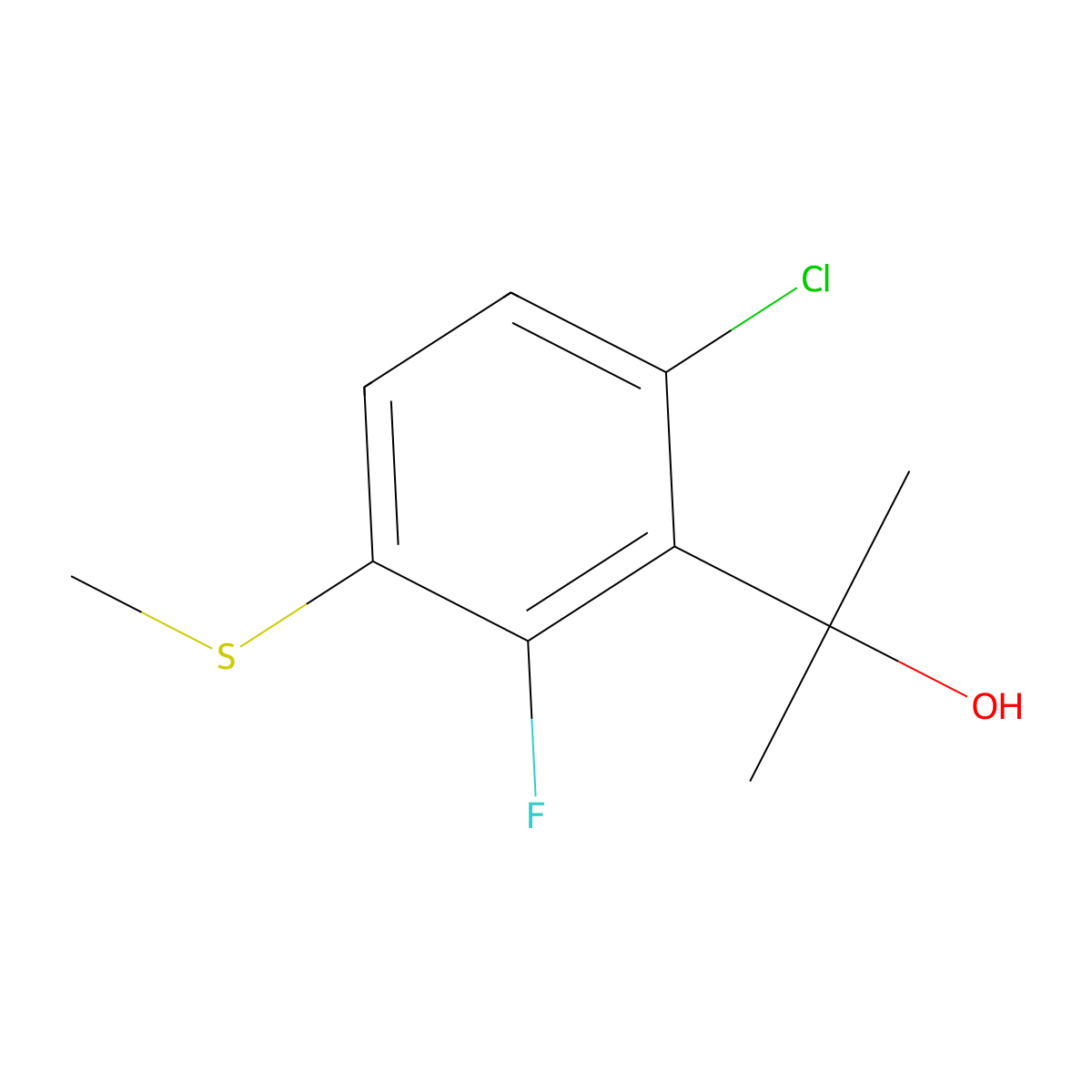 2-(6-Chloro-2-fluoro-3-(methylthio)phenyl)propan-2-ol molecular structure, CAS 3002448-73-6